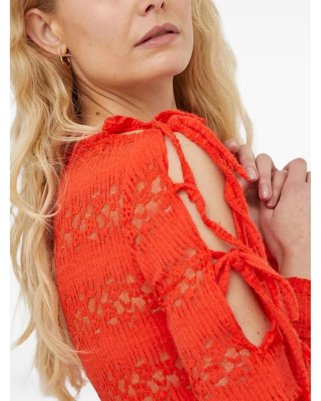 Won Hundred Red Tie-Detail Open-Knit Top
