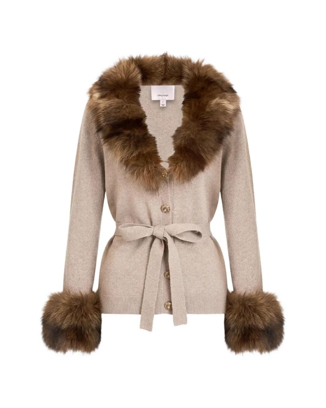 Cinq À Sept Brown Sandy Faux-Fur Trim Cardigan