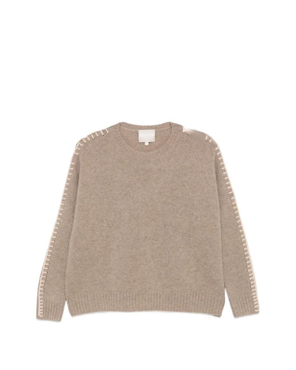Kujten Natural Amea Whipstitch-Trim Cashmere Sweater