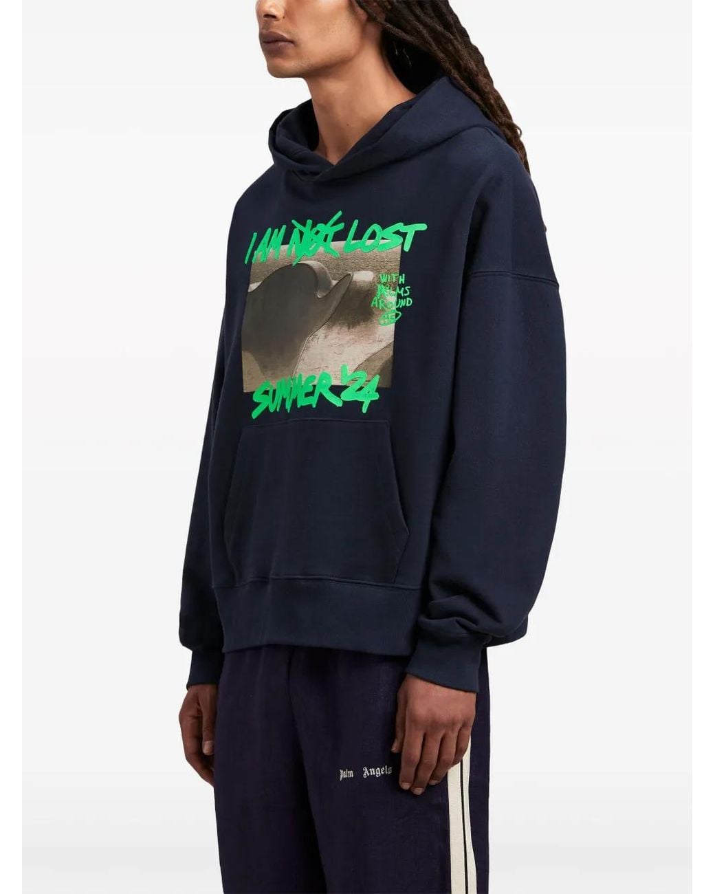 Palm Angels Black Graphic-Print Cotton Hoodie for men