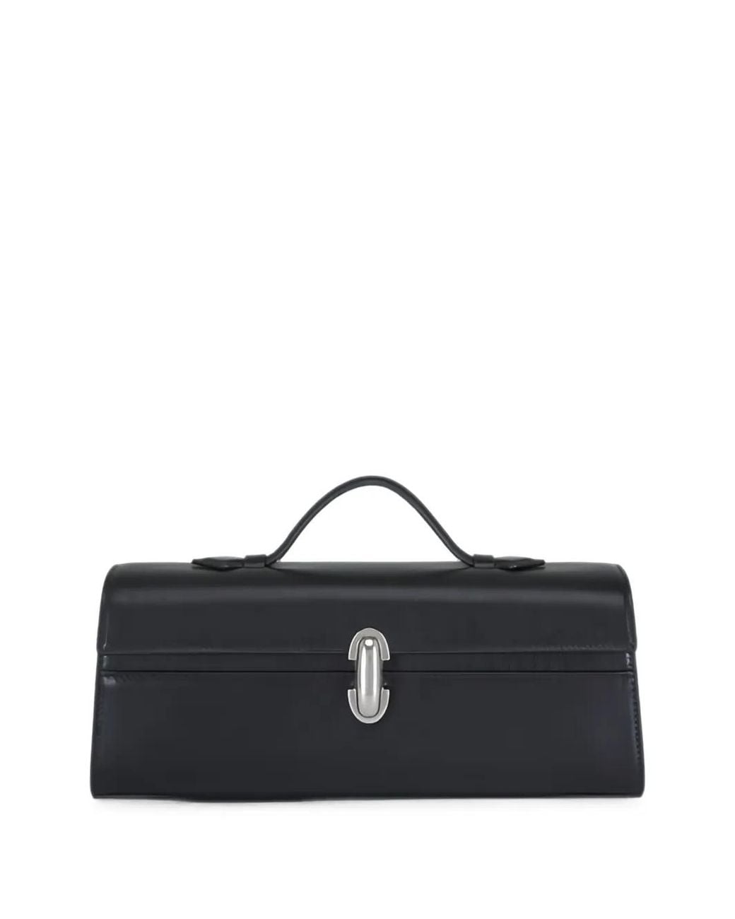 SAVETTE Black Leather Top-Handle Tote Bag