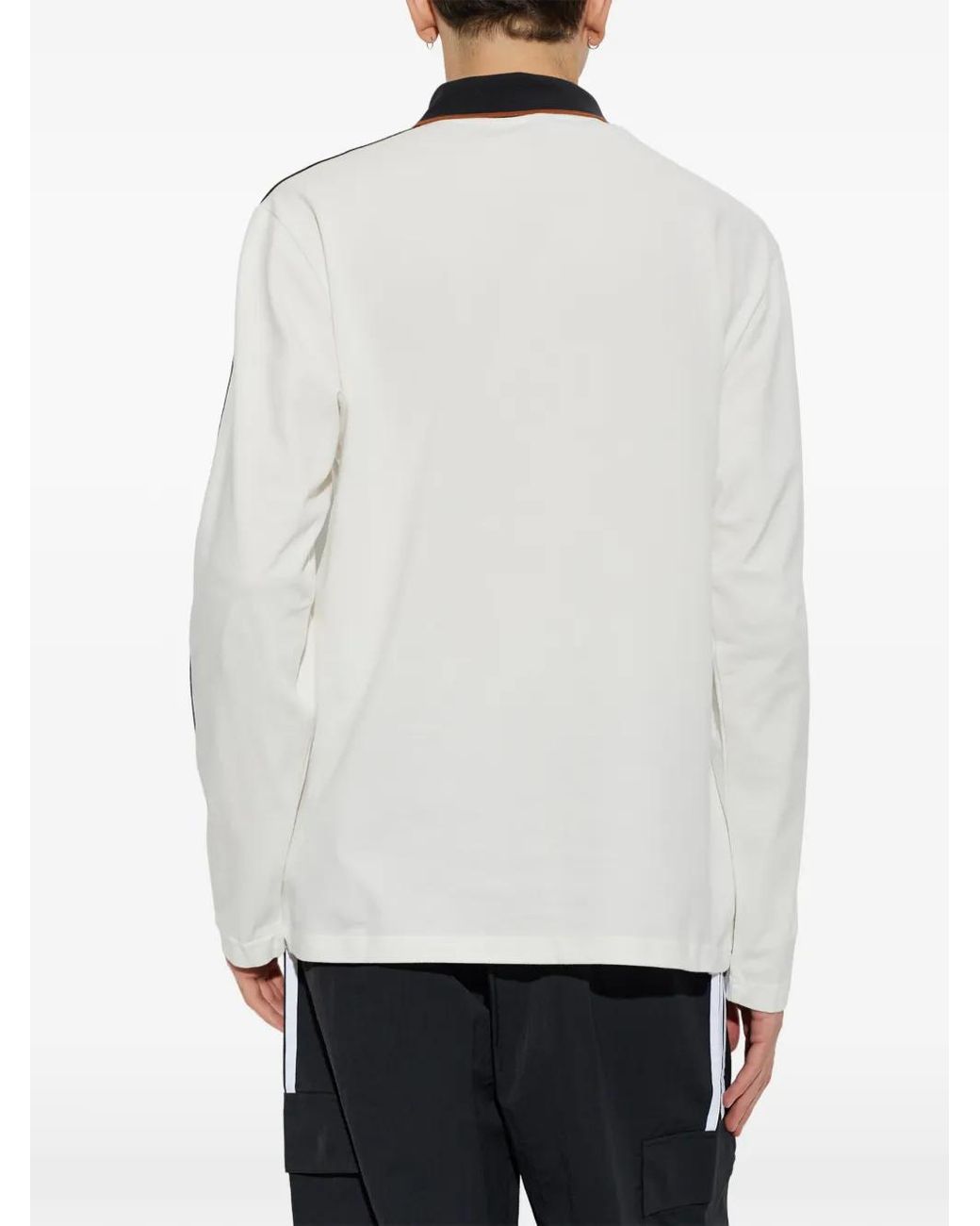 Adidas White Long-Sleeved Polo Shirt With 3-Stripe Engineered Rib for men