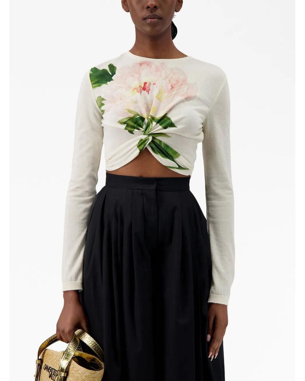 Giambattista Valli Green Floral-Print Cashmere-Silk Crop Top