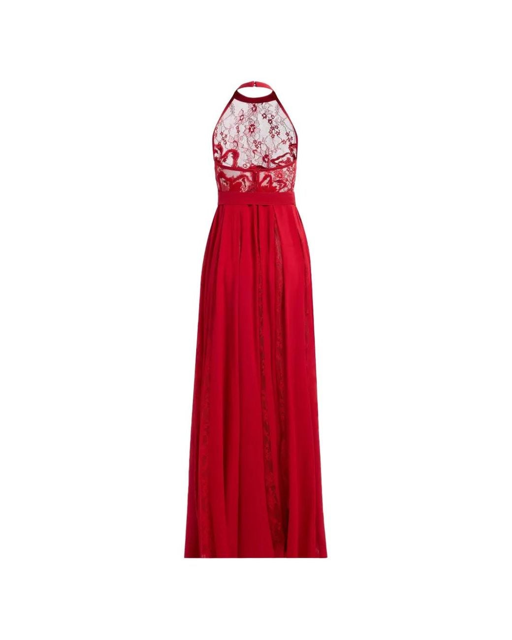 Elie Saab Red Lace-Panelled Maxi Dress