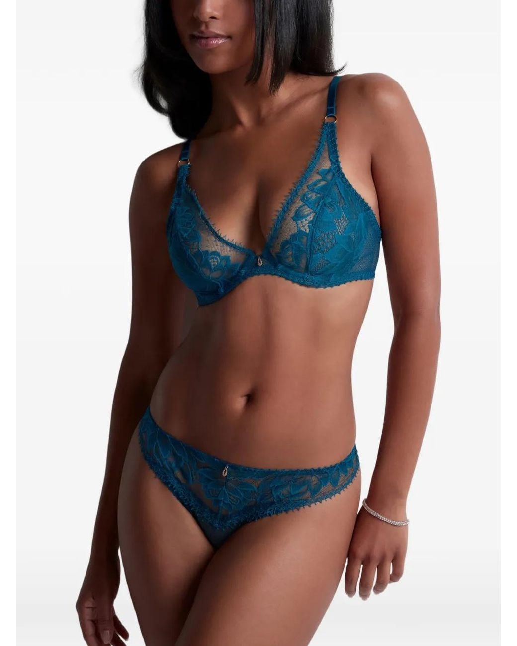 Aubade Blue Flawless Love Lace-Trim Thong
