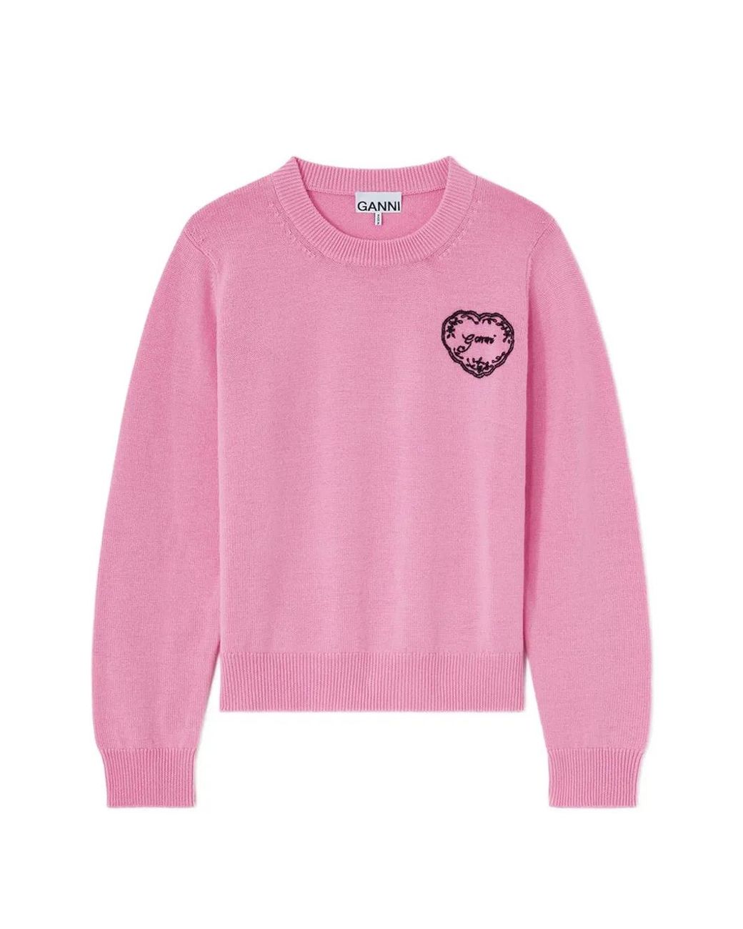 Ganni Pink Heart-Motif Embroidered Sweater