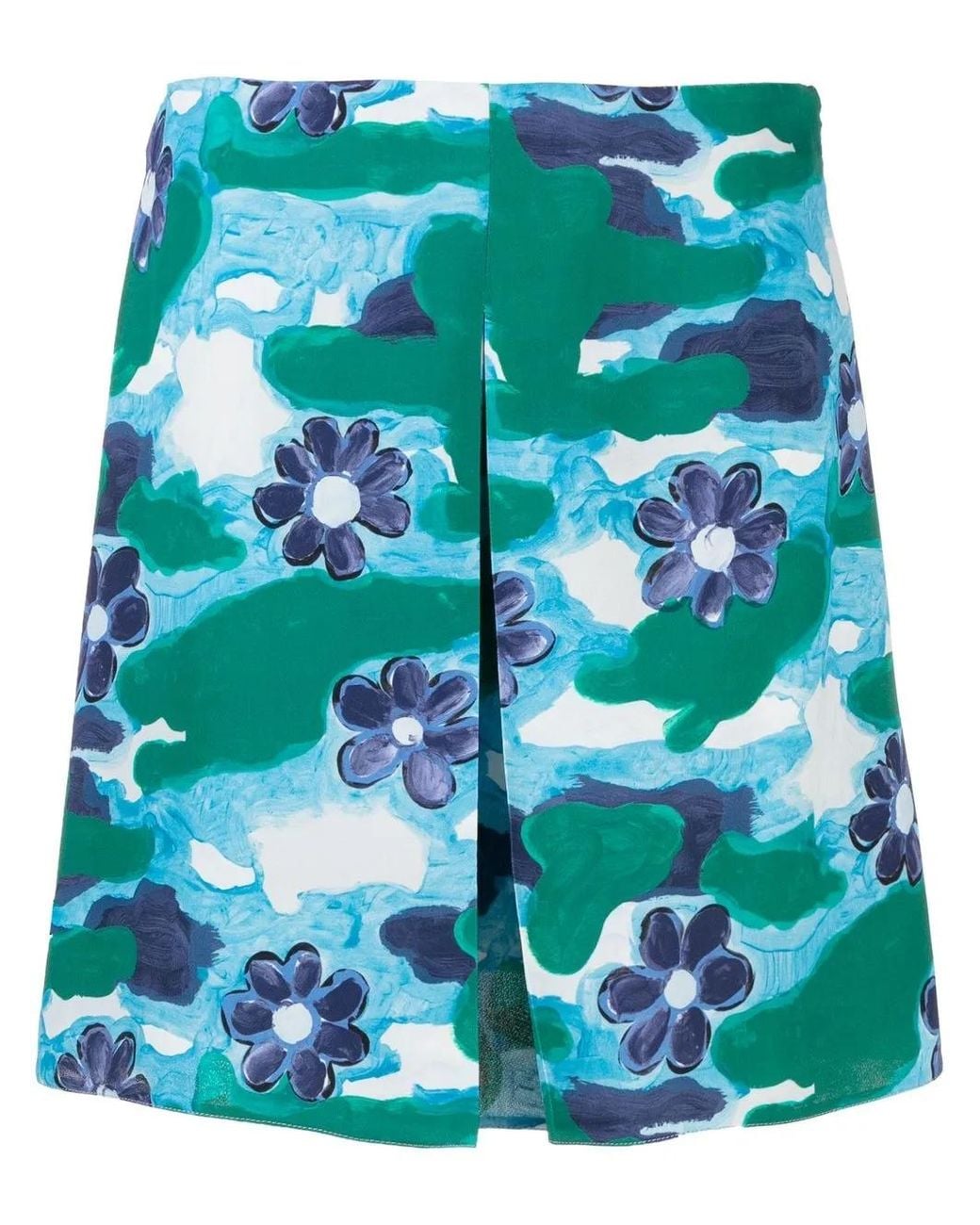 Marni Green Floral-Print Mini Skirt