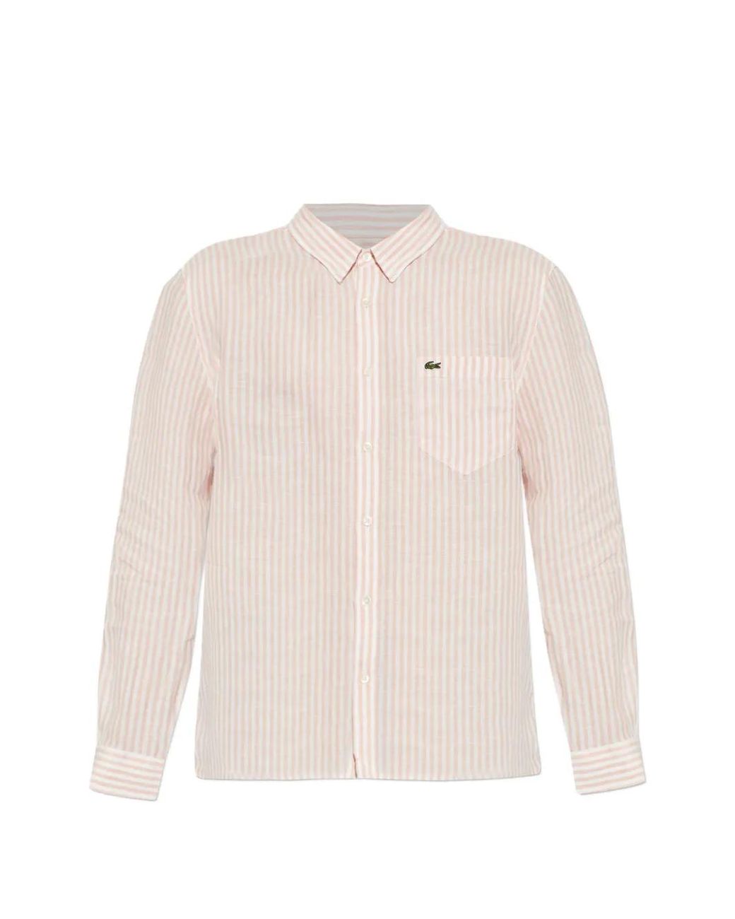 Lacoste White Button-Down Striped Shirt for men