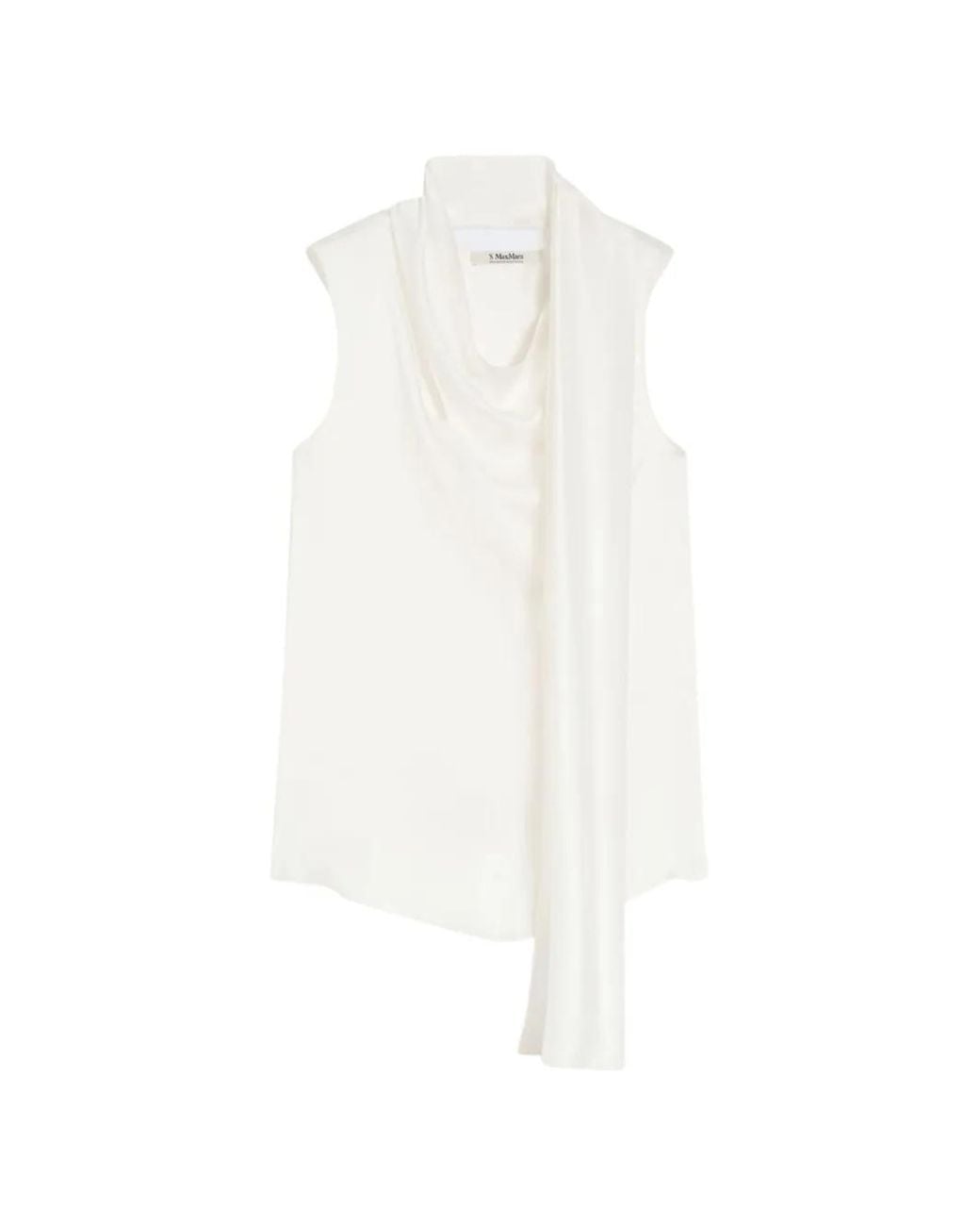 Max Mara White Drape Sleeveless Blouse