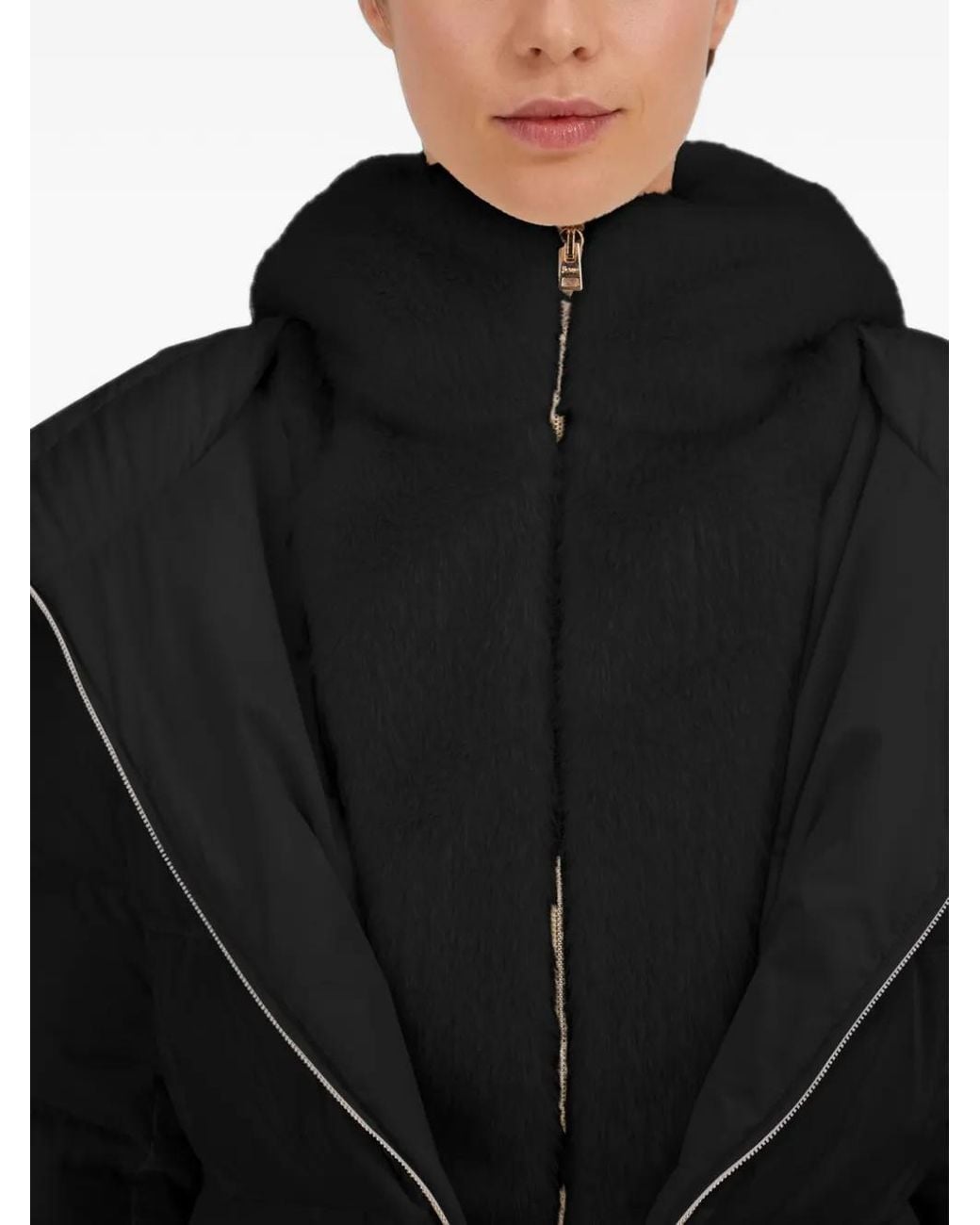 Herno Black Quilted Hooded Coat