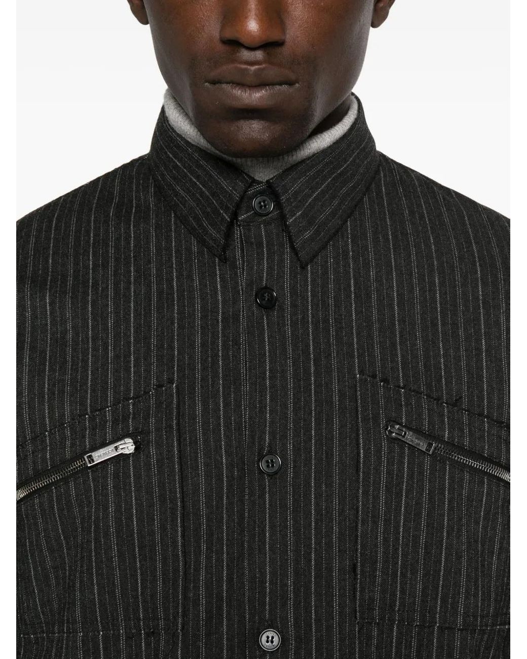 Iceberg Black Pinstripe Zip-Pocket Shirt for men