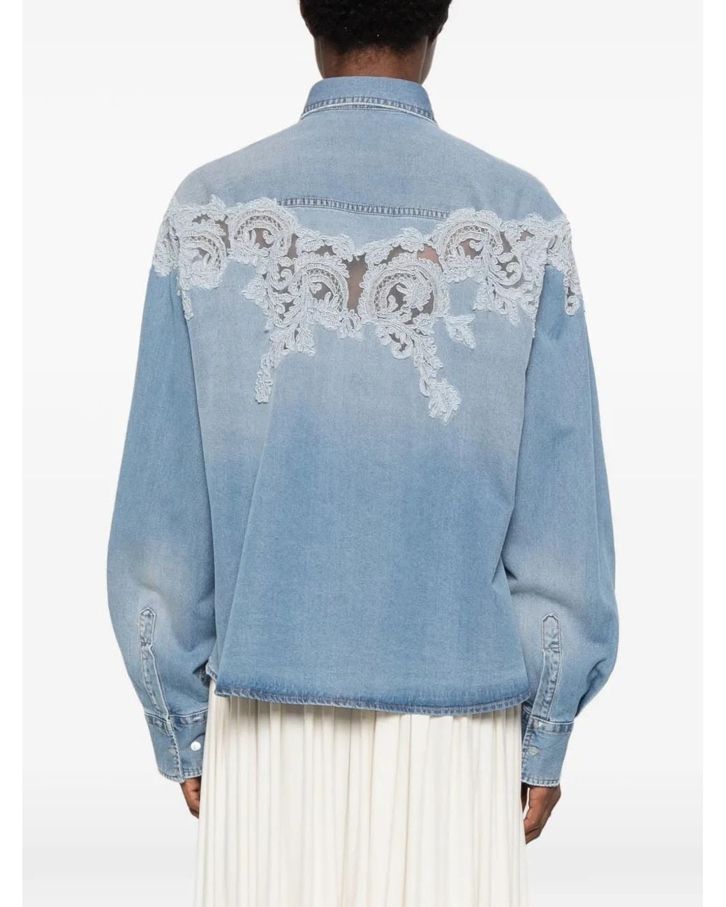 Ermanno Scervino Blue Lace-Embroidery Denim Shirt