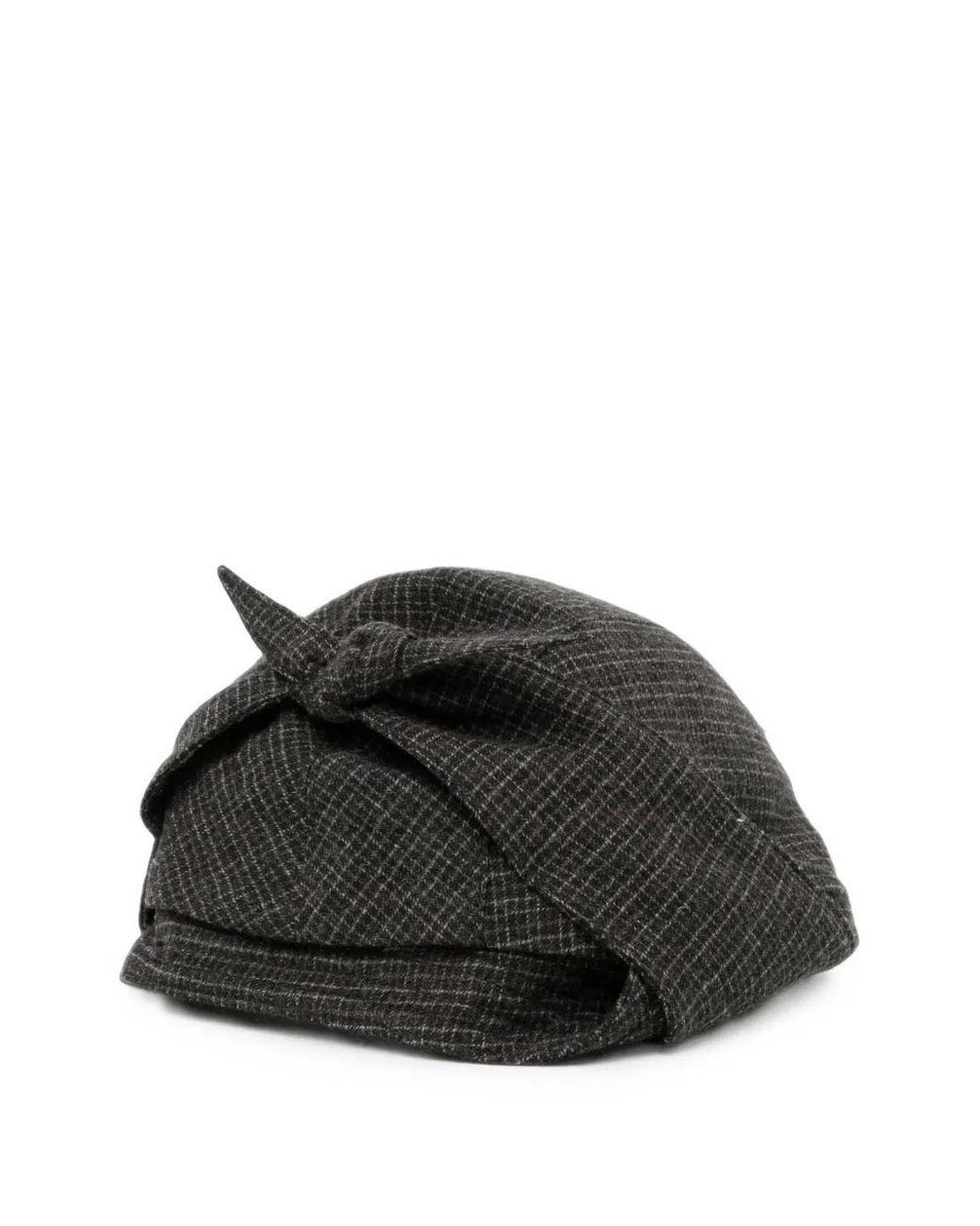 Ziggy Chen Black Check-Pattern Knot-Detail Hat for men