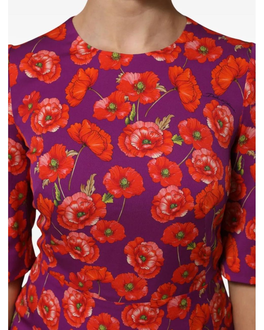 Dolce & Gabbana Red Floral-Print Silk Dress