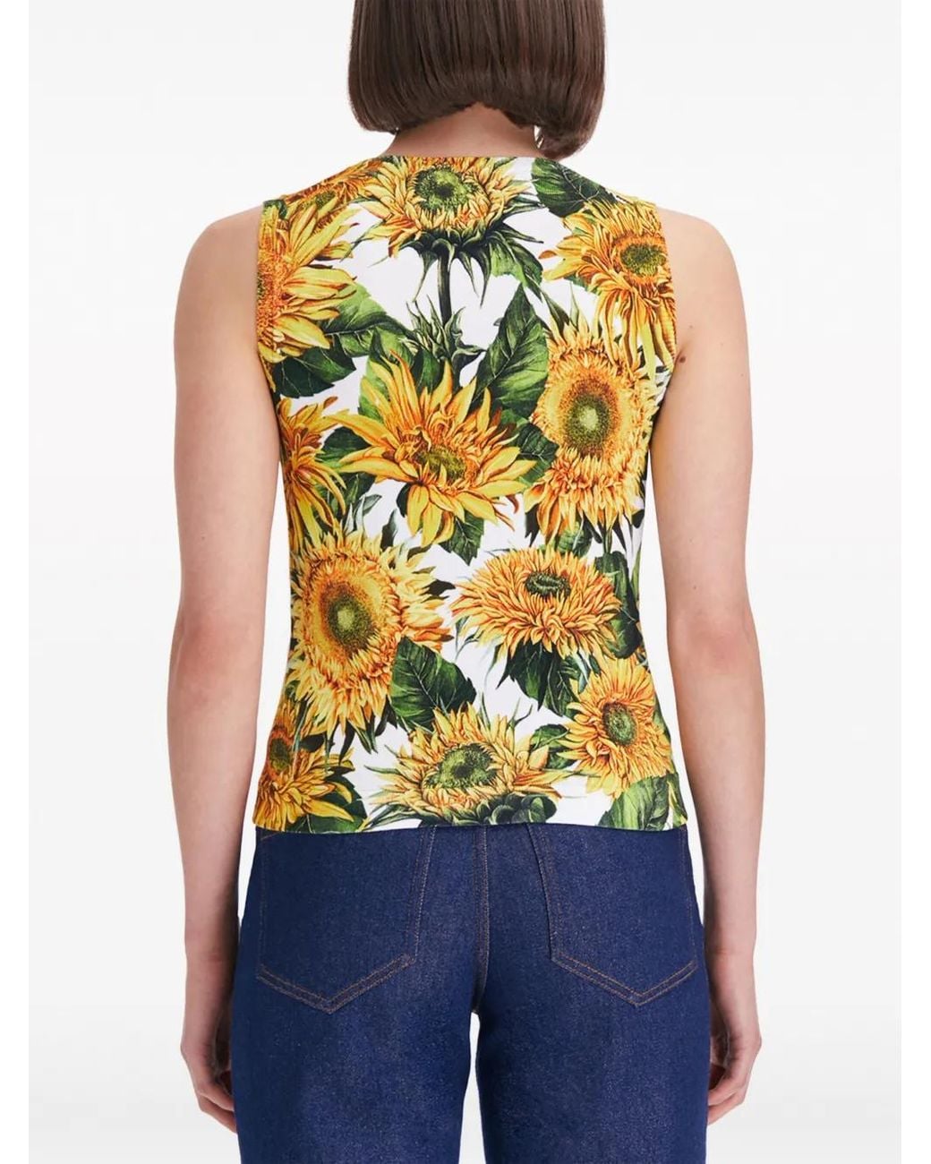 Oscar de la Renta Black Floral-Print Round-Neck Tank Top