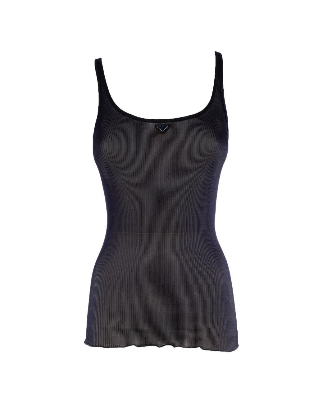 Prada Black Logo-Plaque Ribbed-Knit Top