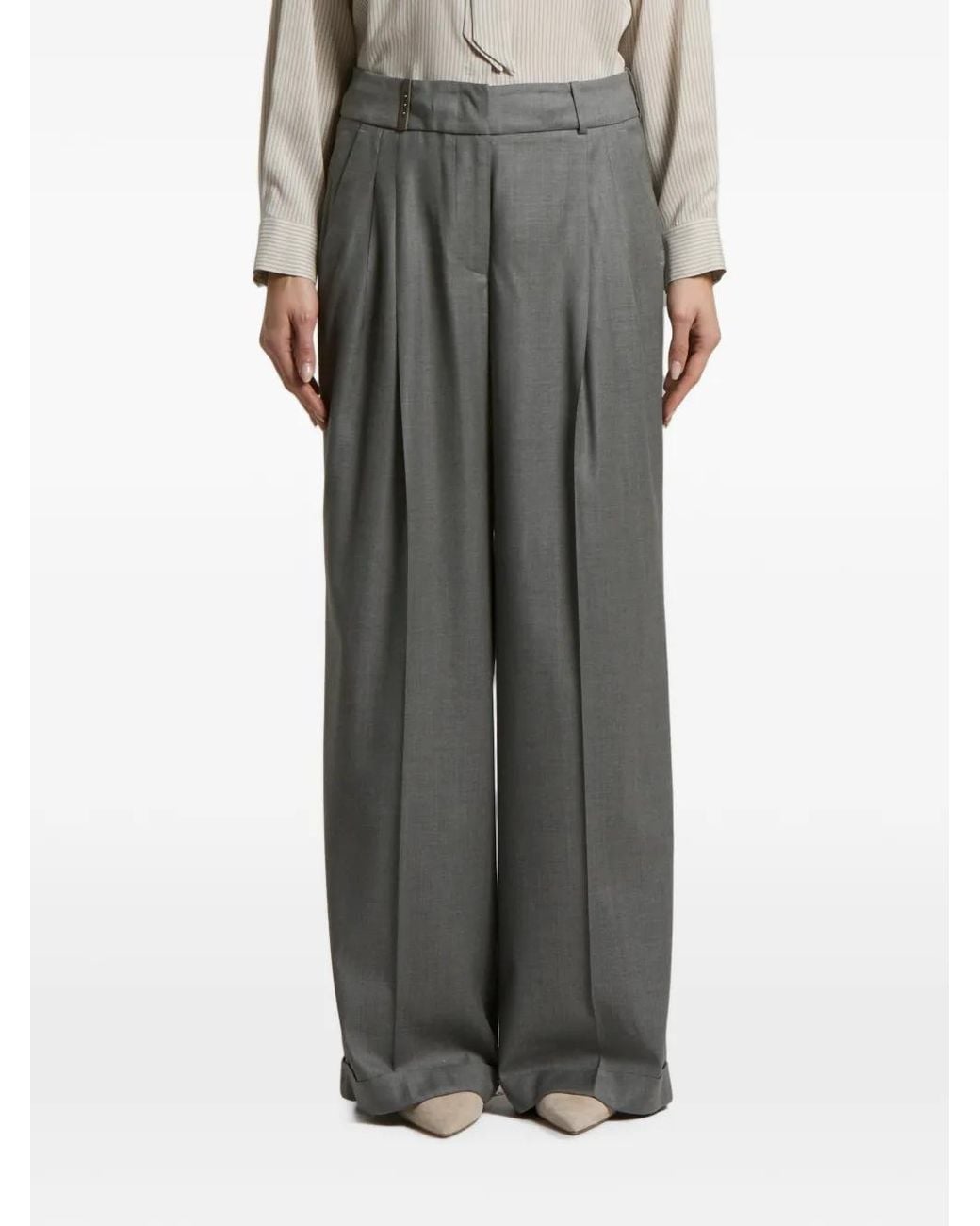 Peserico Gray Pantalon En Serge À Plis