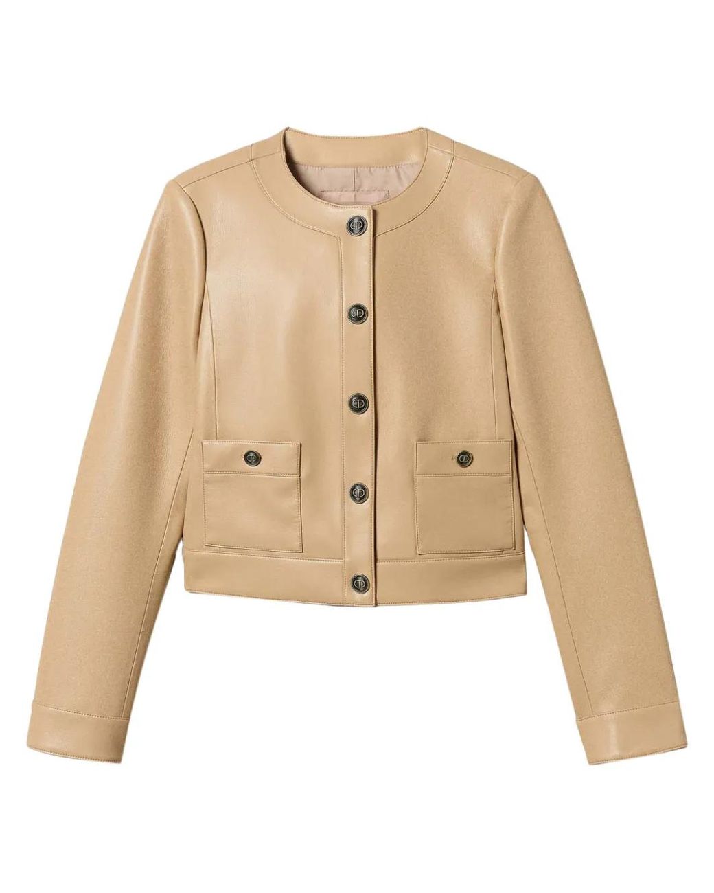 Twinset Natural Nappa Effect Jacket With Oval-T Buttons