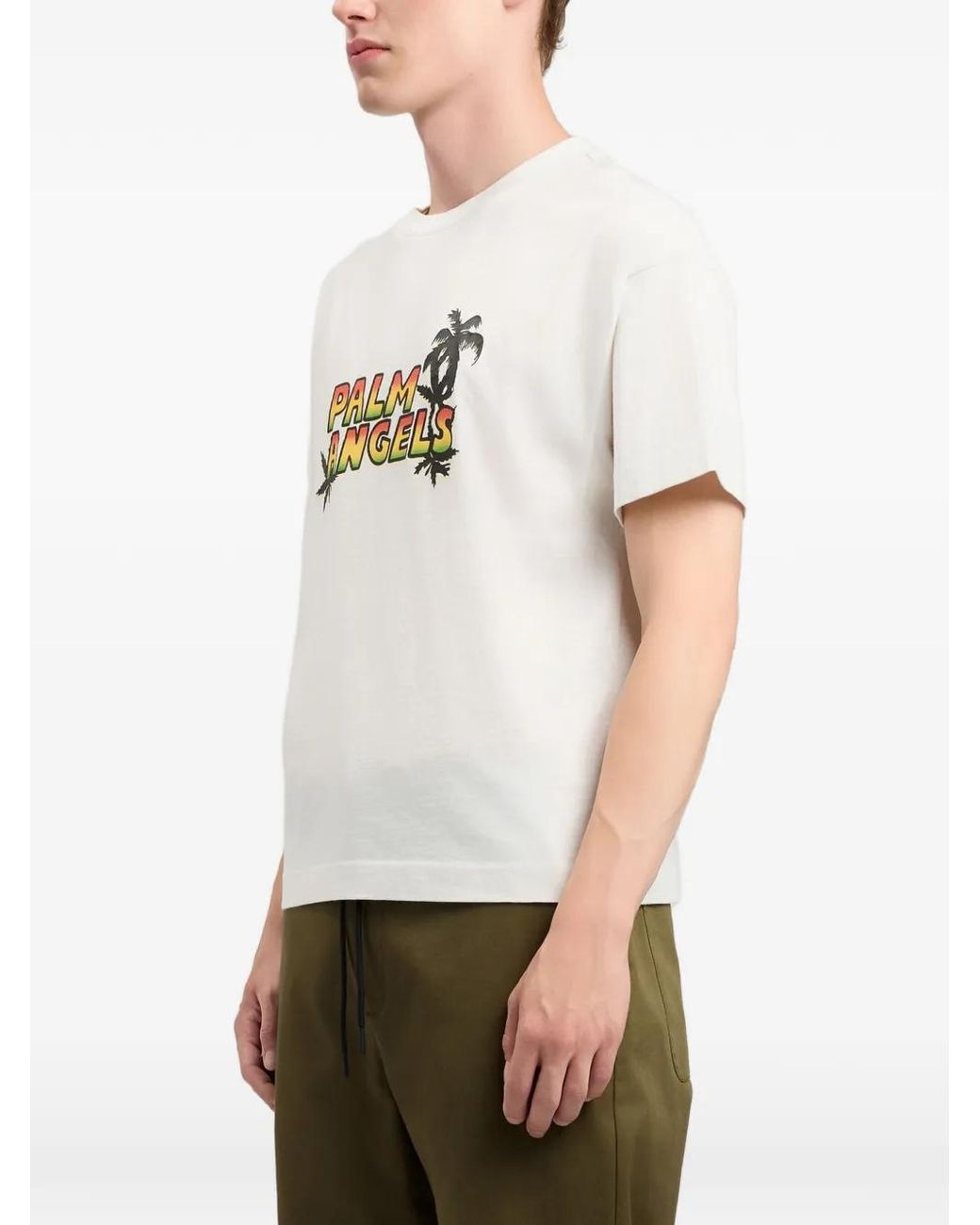 Palm Angels White Logo-Graphic T-Shirt for men