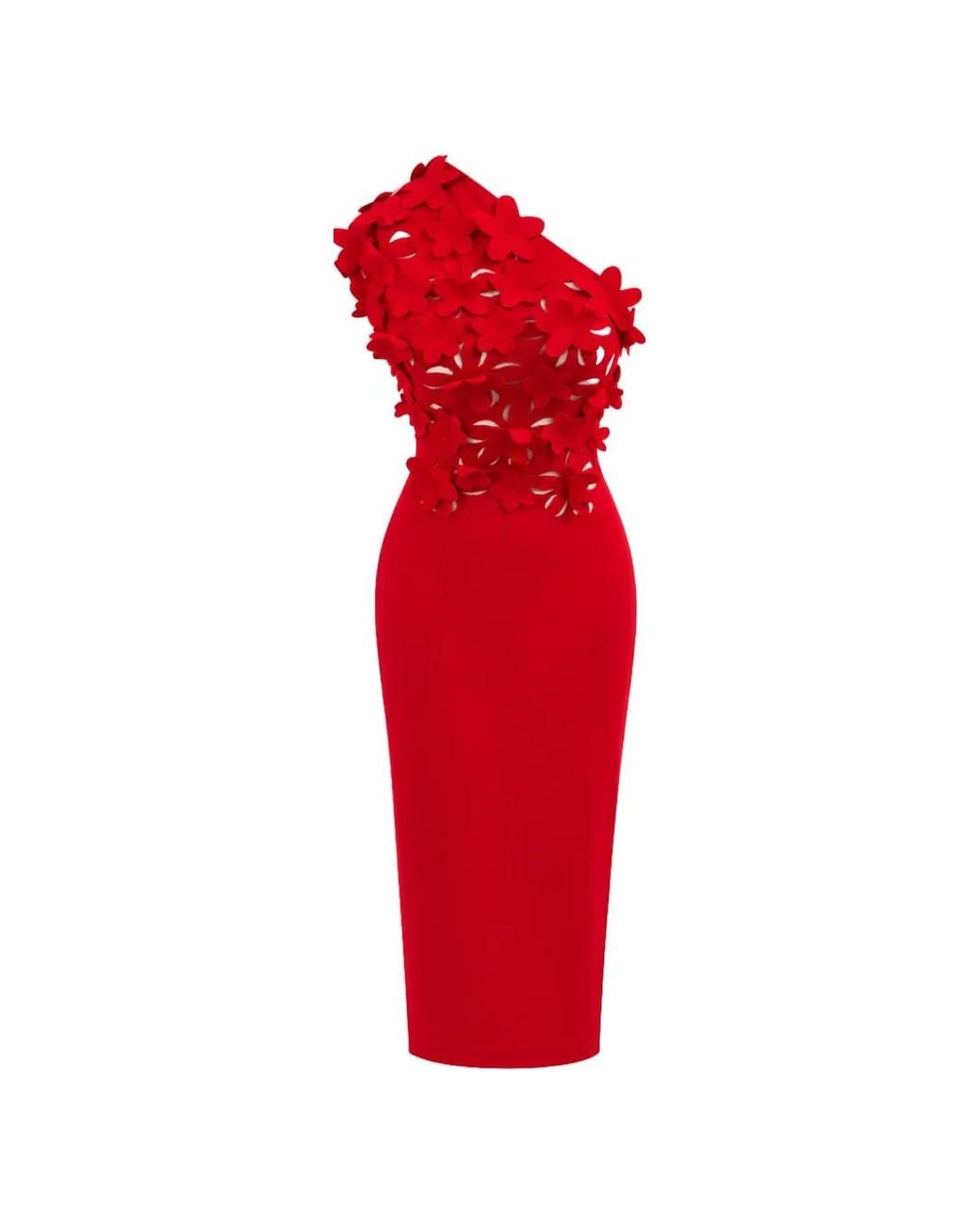 Liviana Conti Red Floral-Appliqué One-Shoulder Midi Dress