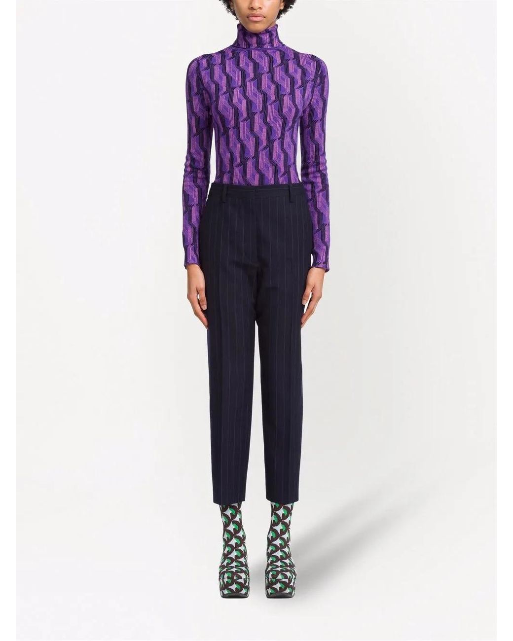 Prada Blue Pinstripe-Pattern Tailored Trousers