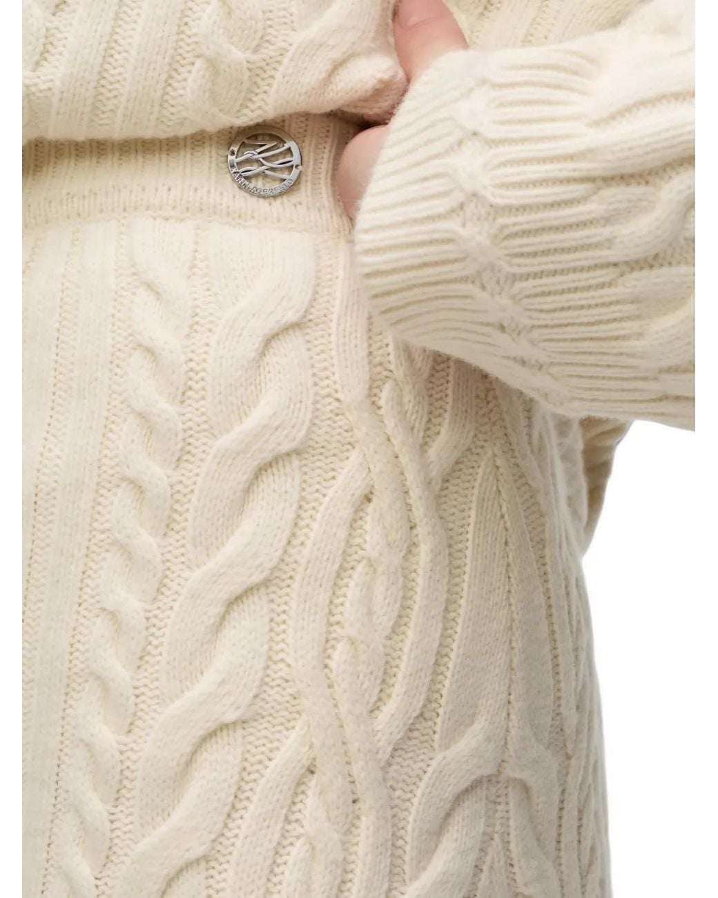 Karl Lagerfeld White Wool-Blend Cable Knit Skirt