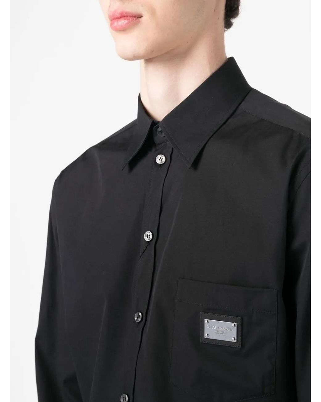 Dolce & Gabbana Blue Logo-Plaque Cotton-Poplin Shirt for men