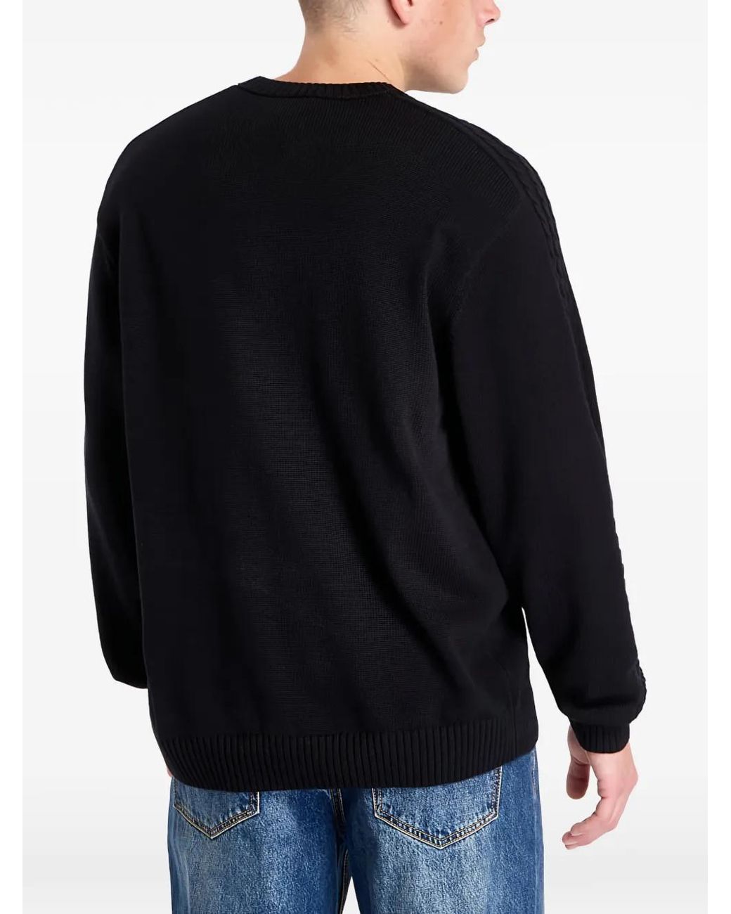 Adidas Black Cable-Knit Logo Sweater for men
