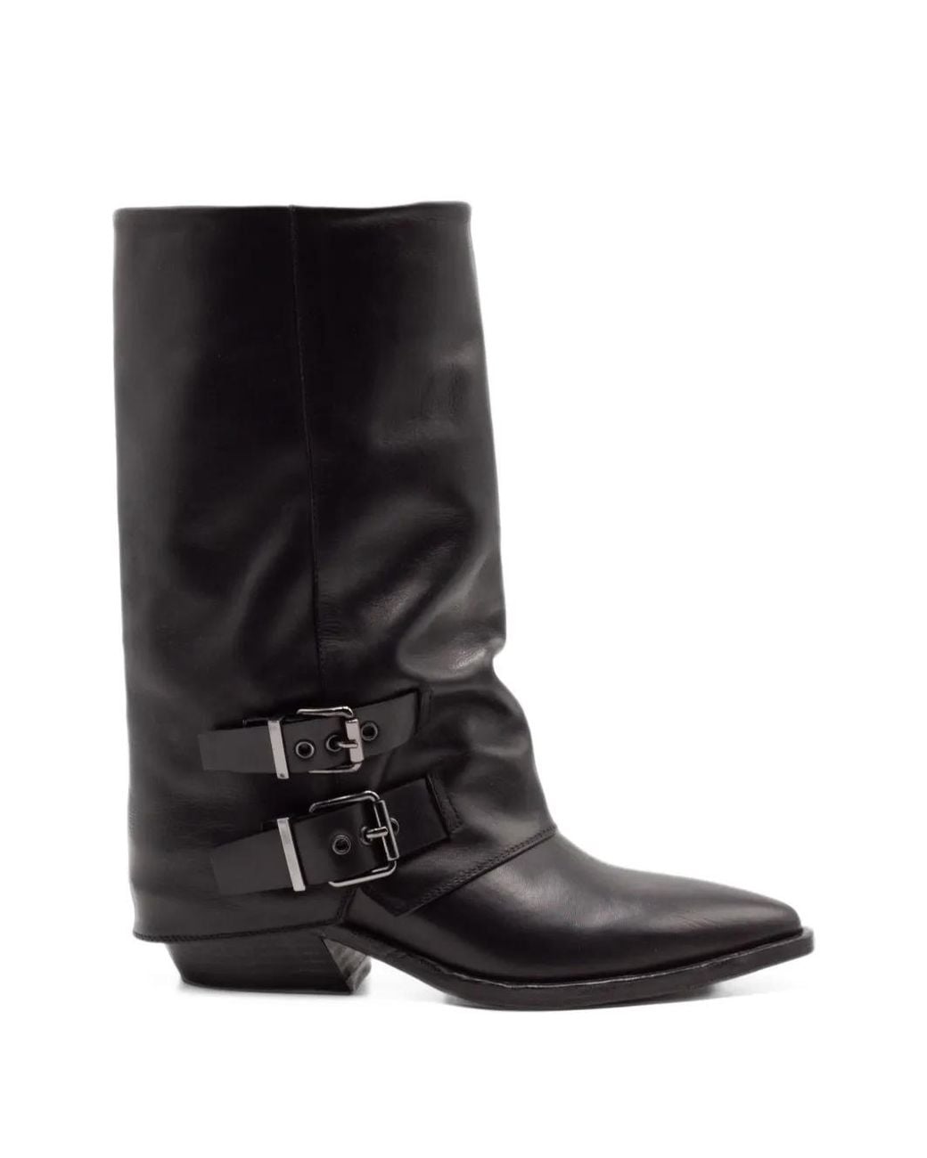 Archive Black Buckle-Detail Square-Toe Boots