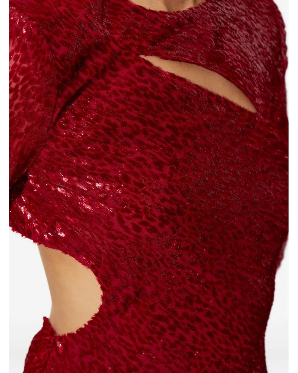 Self-Portrait Red Cut-Out Long-Sleeved Dress