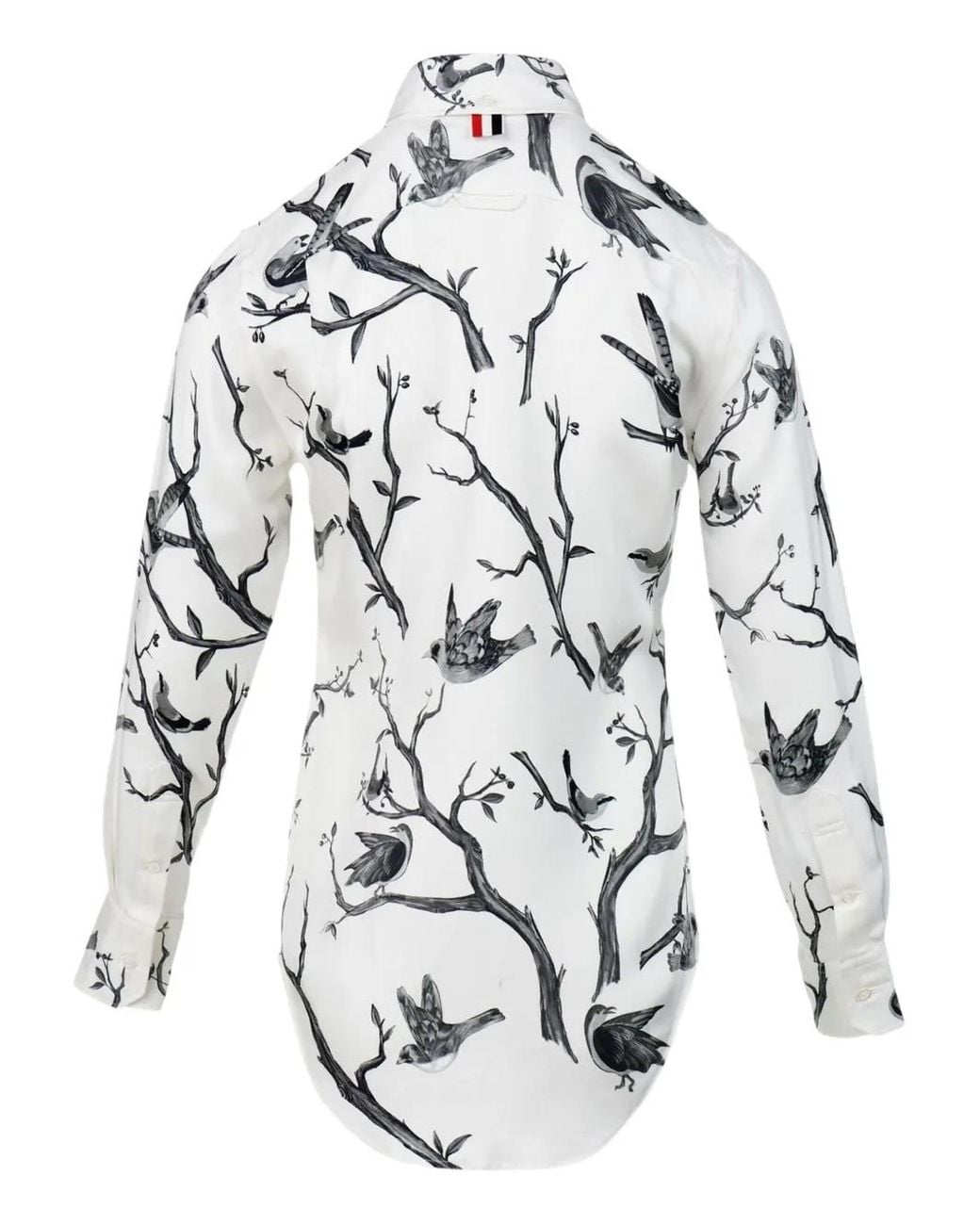 Thom Browne White Bird Print Button Classic Top