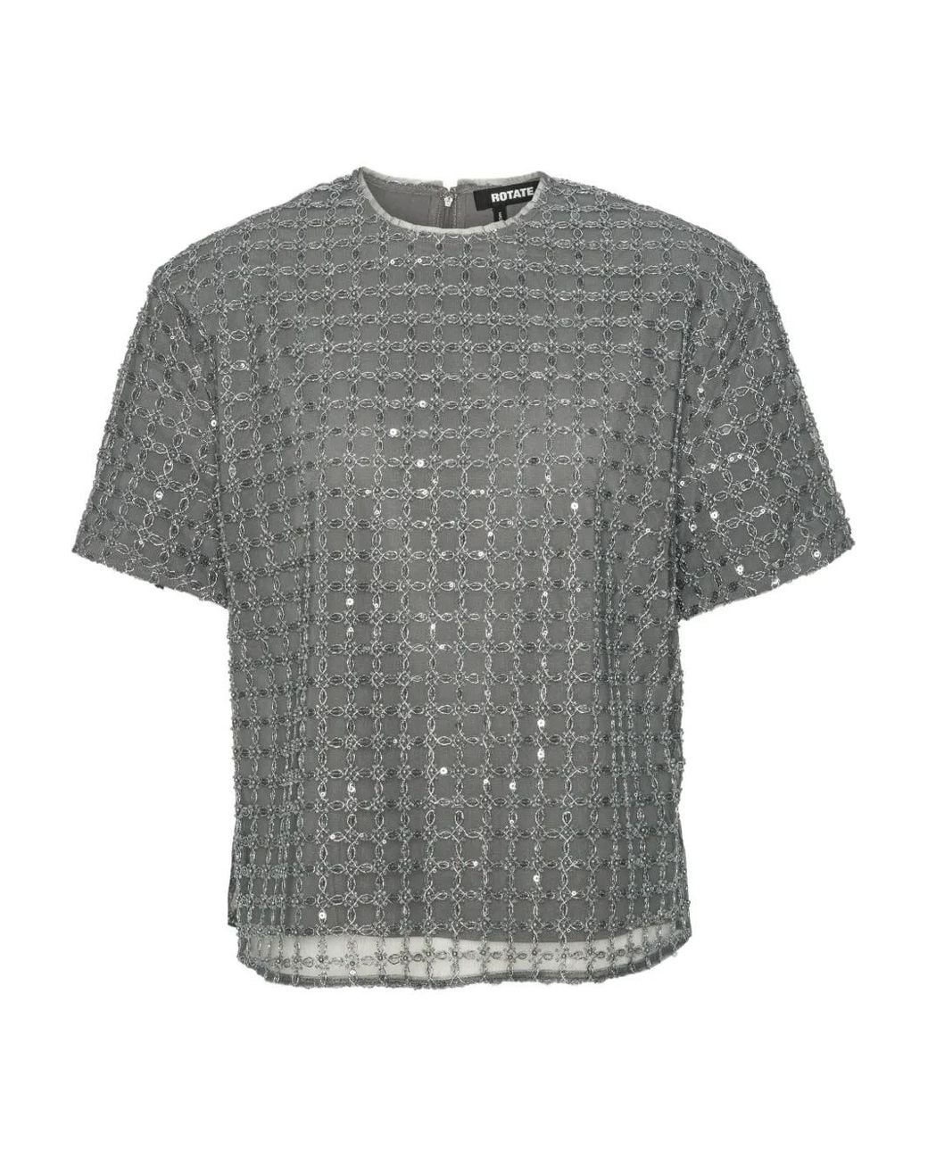 ROTATE BIRGER CHRISTENSEN Gray Beaded T-Shirt