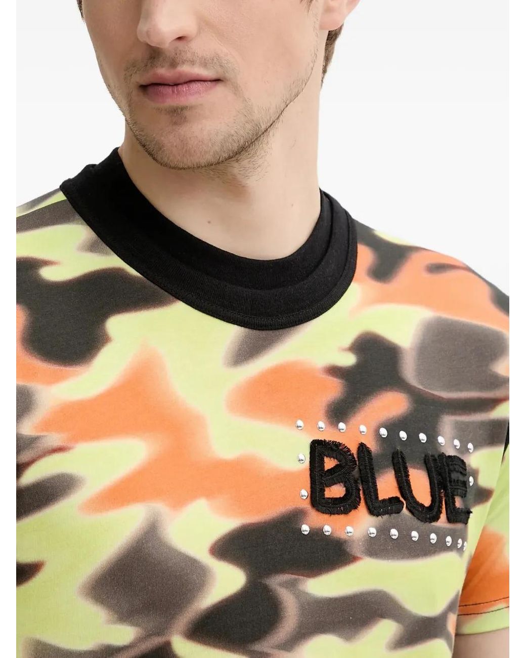 Bluemarble Black Camouflage-Print Embellished T-Shirt for men