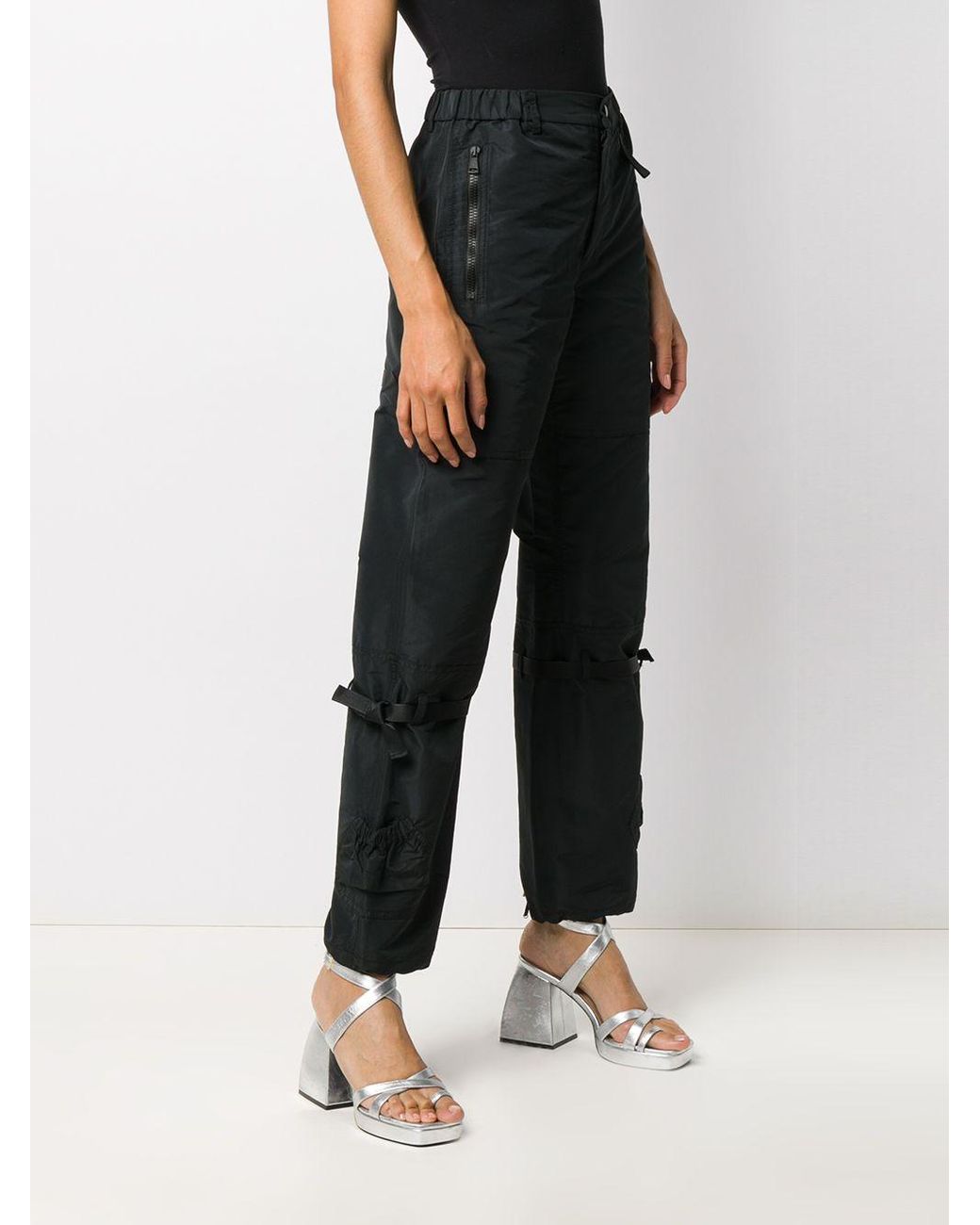 denim cargo pants with side strap