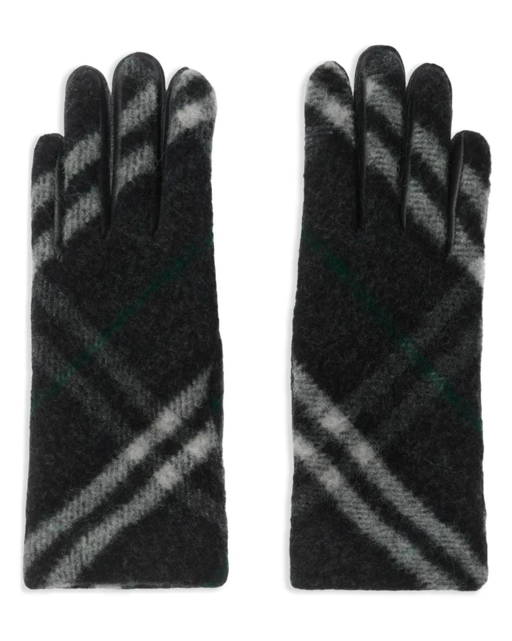 Burberry Black Wool Check Pattern Gloves