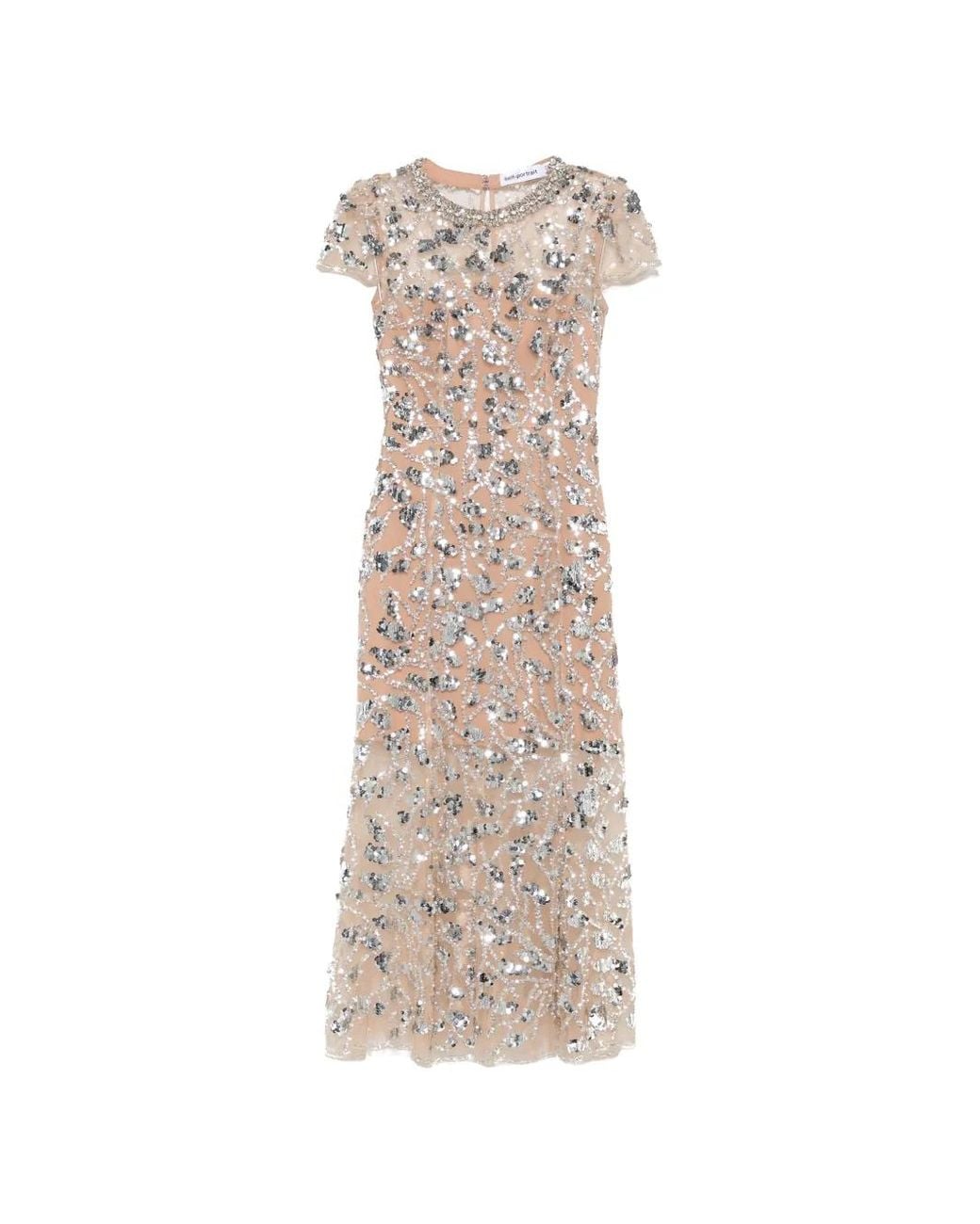 Self-Portrait White Sequin Embellished Midi Dress
