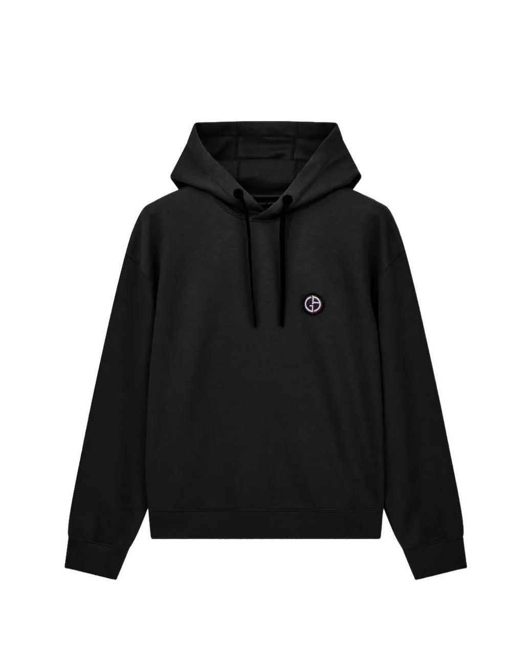 Giorgio Armani Black Logo-Patch Drawstring Hoodie for men
