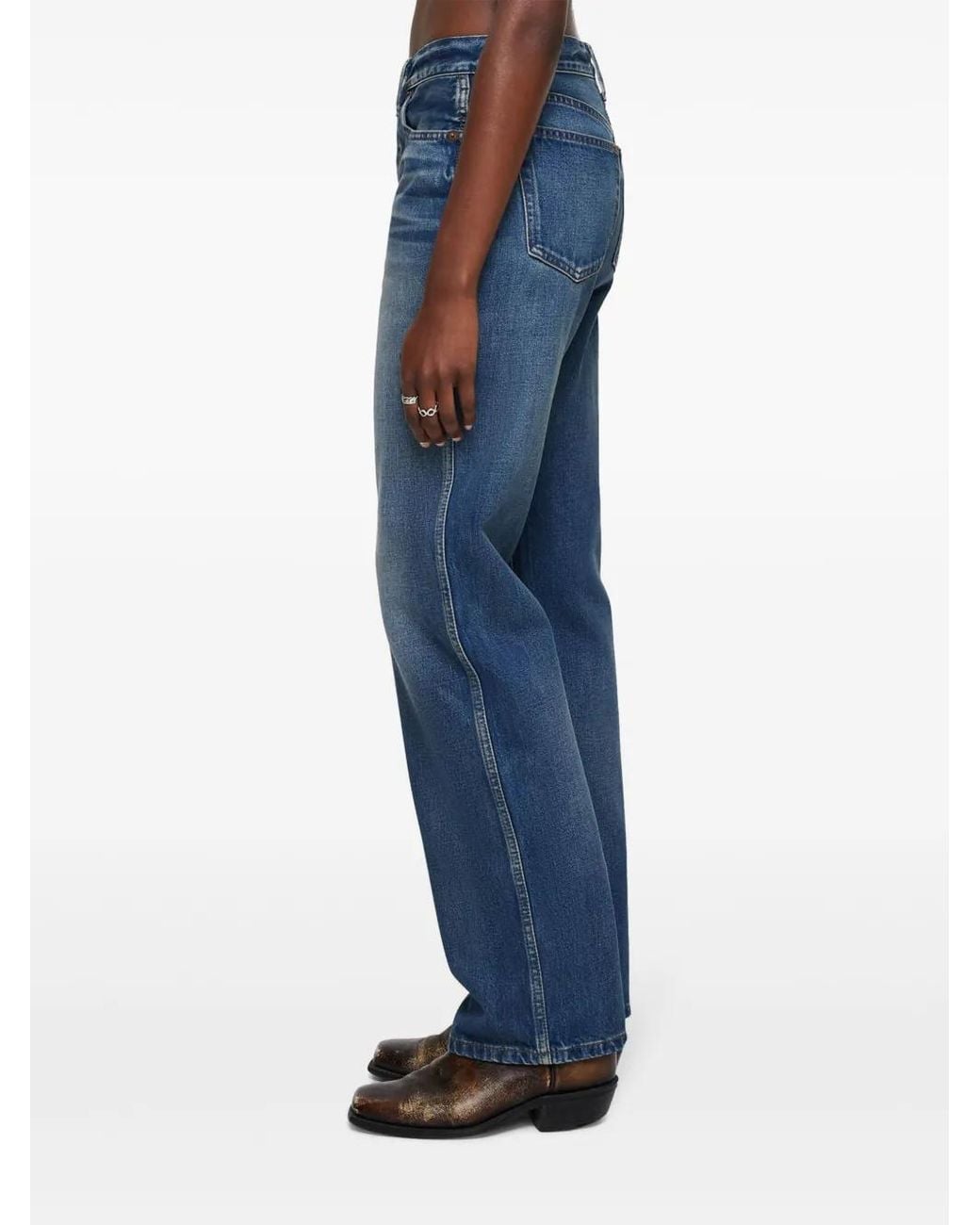 Re/done Blue Whiskered High-Rise Straight Jeans