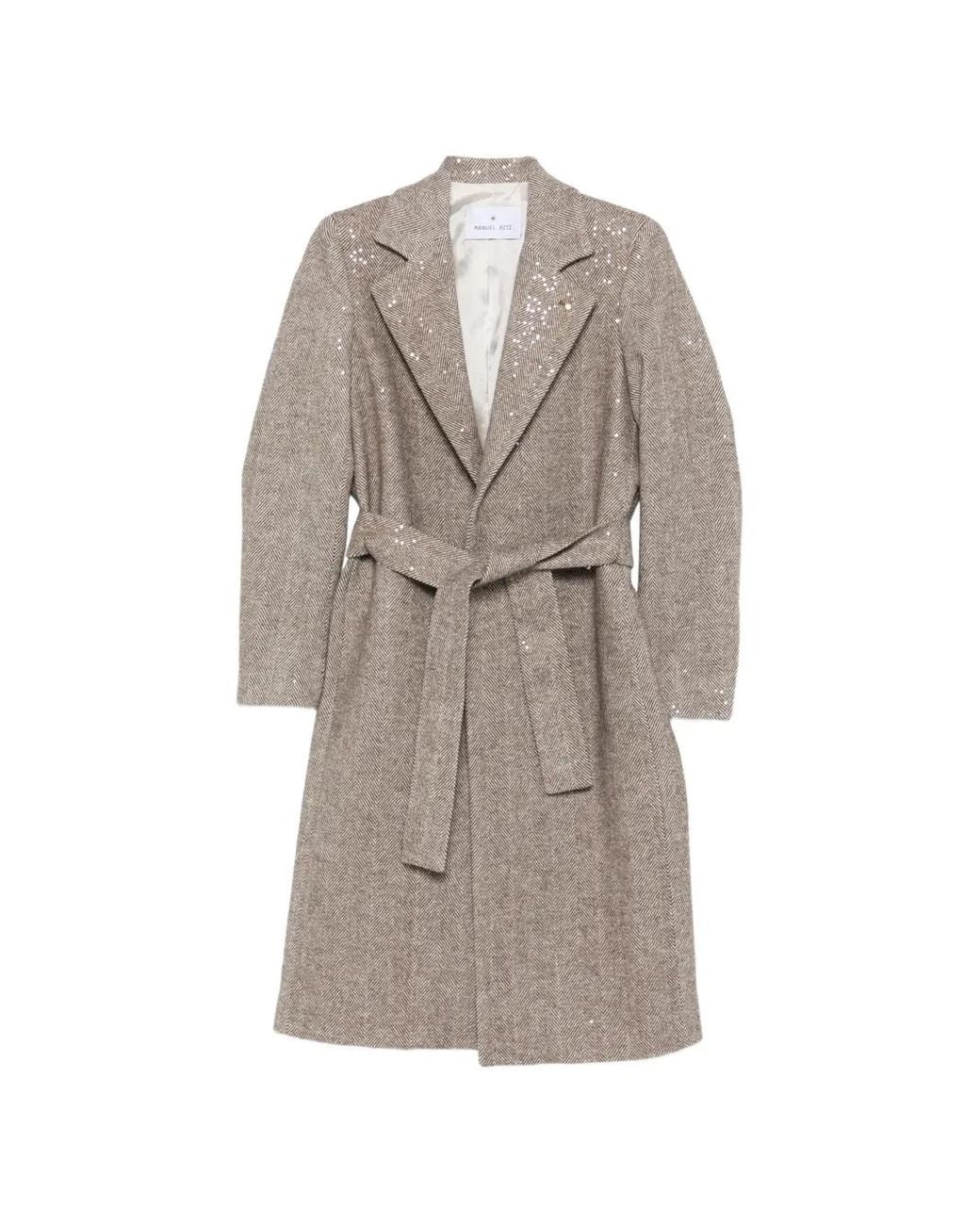 Manuel Ritz Gray Sequin-Embellished Chevron Coat