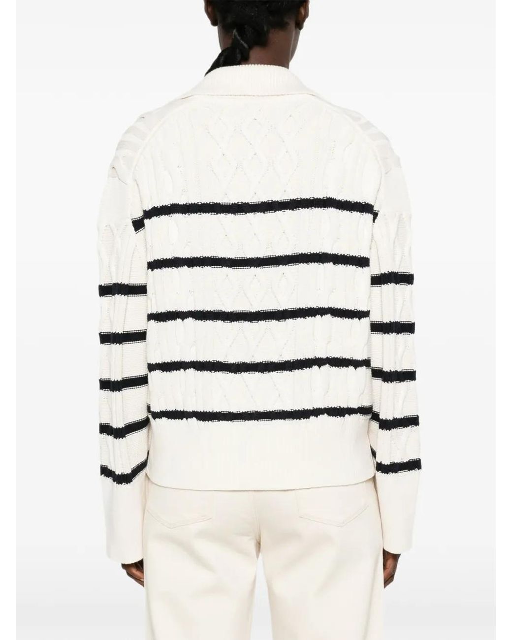 Boss White Pull En Maille Torsadée À Rayures
