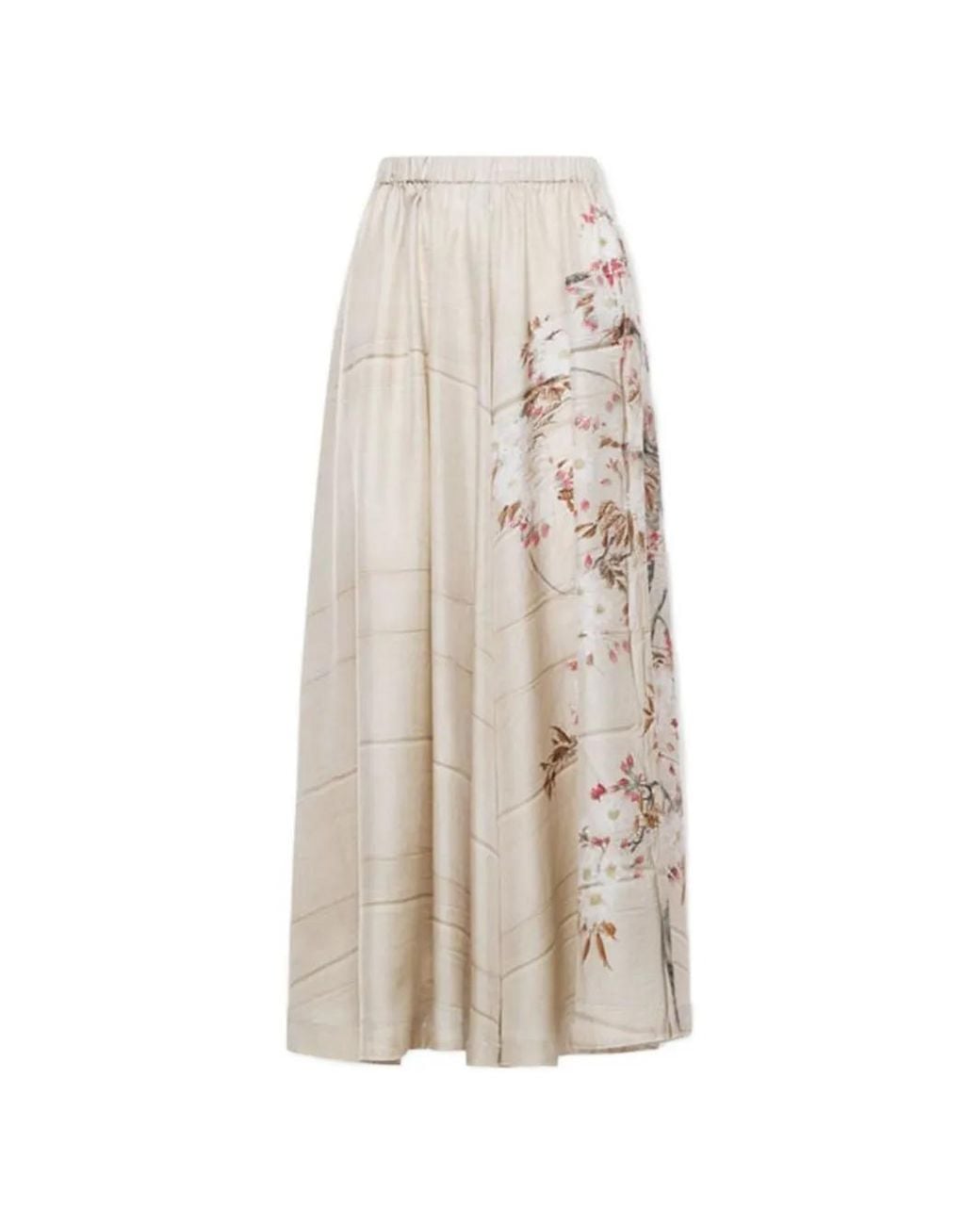 Pierre Louis Mascia White Aloe A-Line Silk Midi Skirt