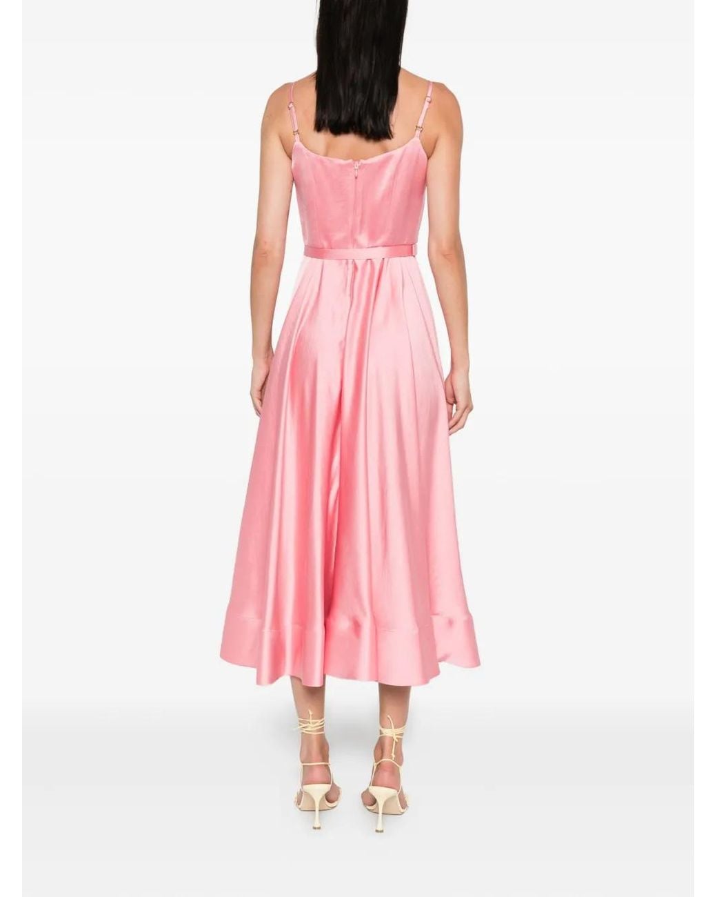 Nissa Pink Belted Midi Dress