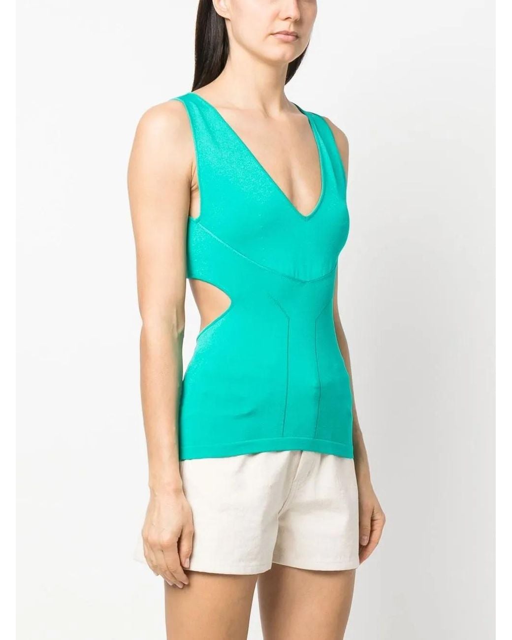 Alberta Ferretti Blue Cut-Out Sleeved Knit Top