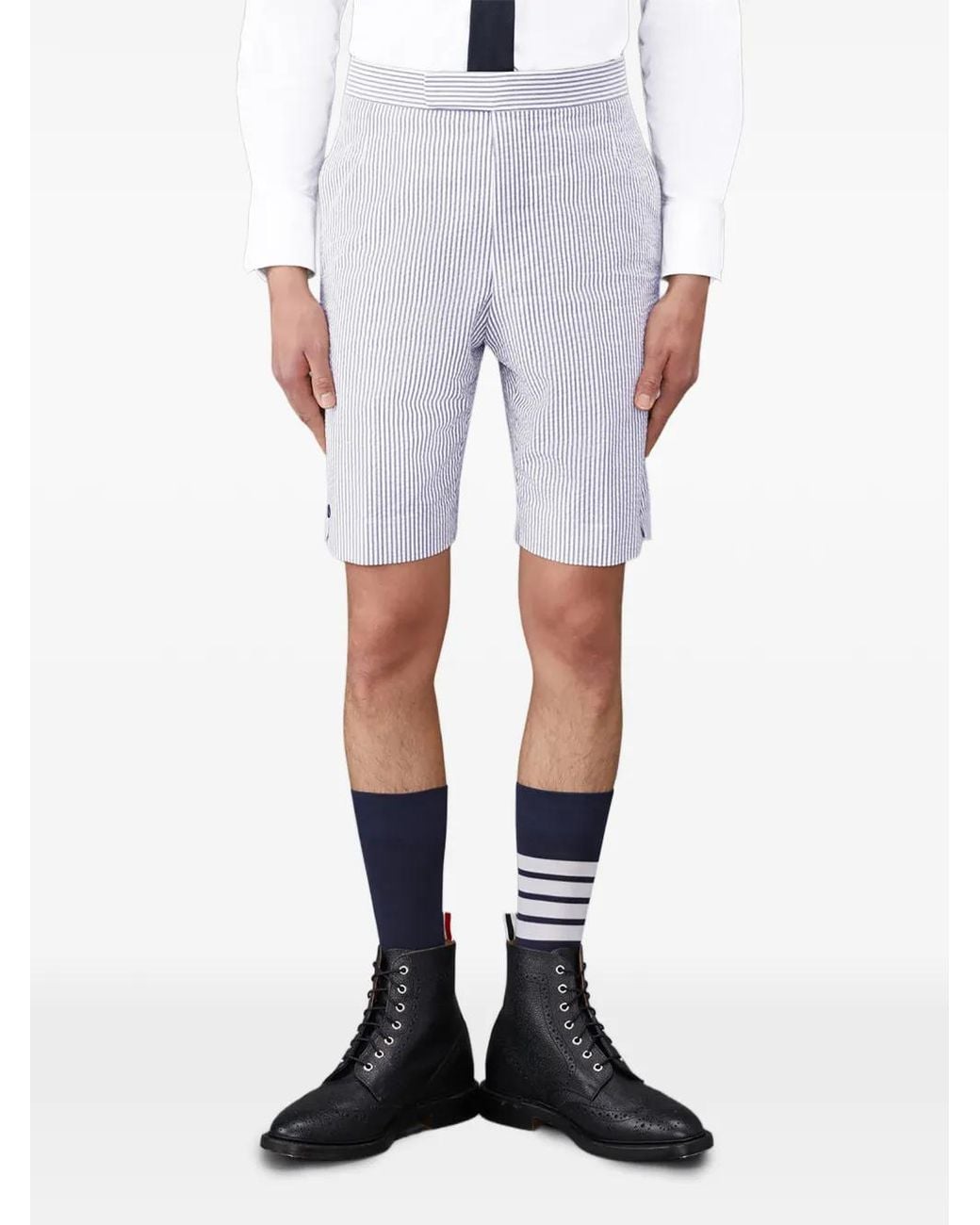 Thom Browne White Classic Seersucker Backstrap Shorts for men