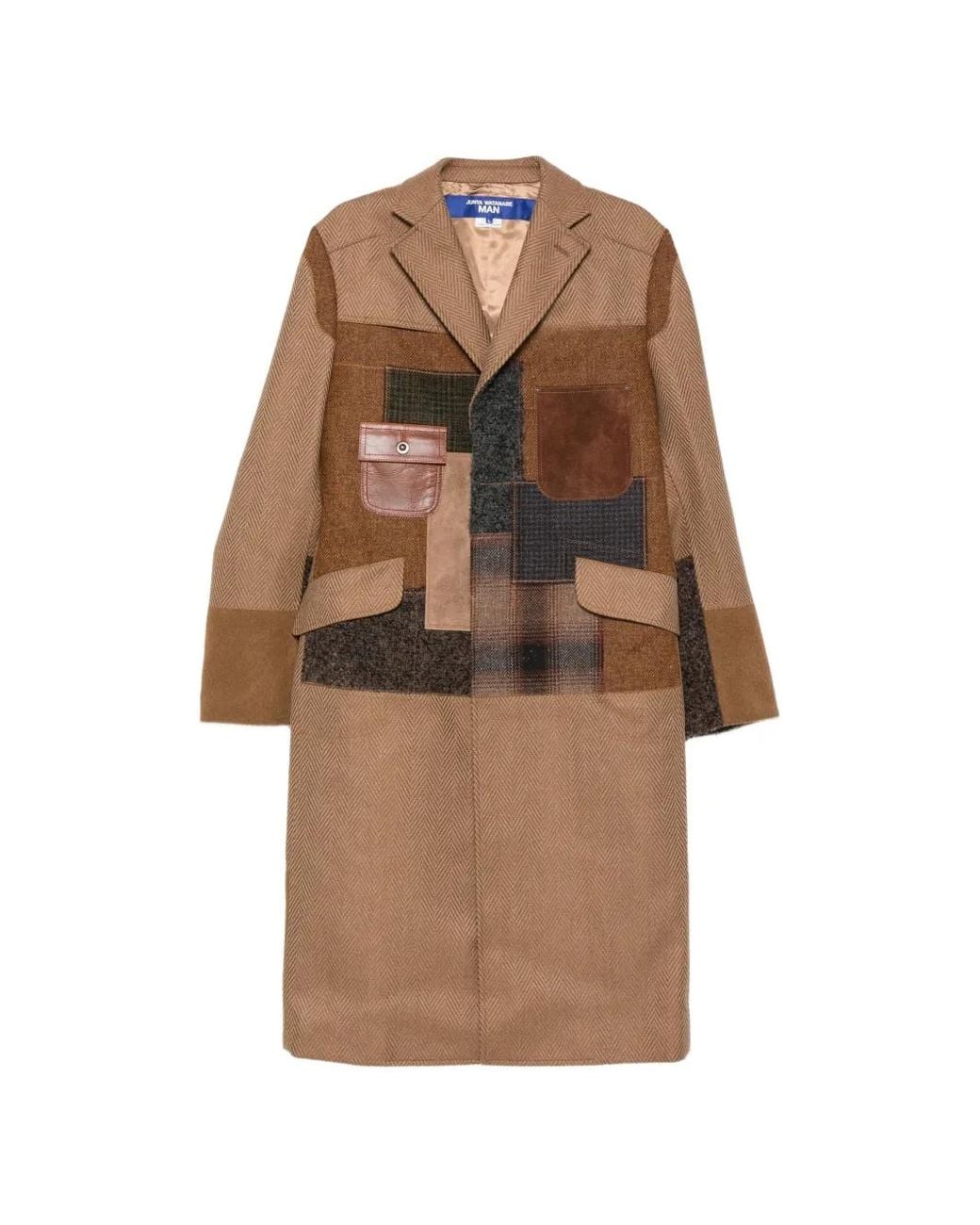Junya Watanabe Brown Patchwork Herringbone Coat for men