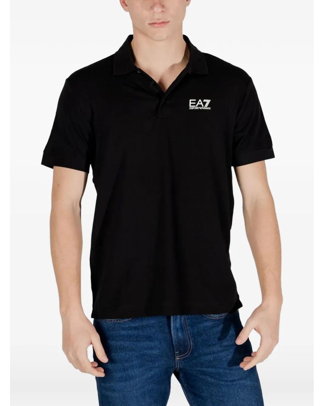 EA7 Black Logo-Print Polo Shirt for men