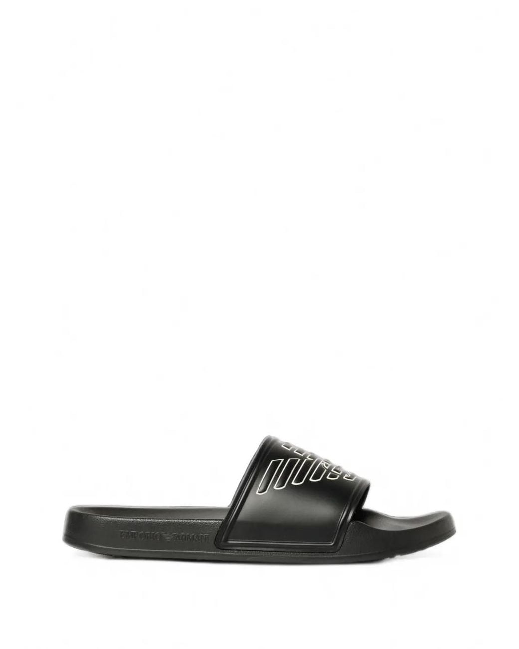Emporio Armani Black Logo-Embossed Slides for men