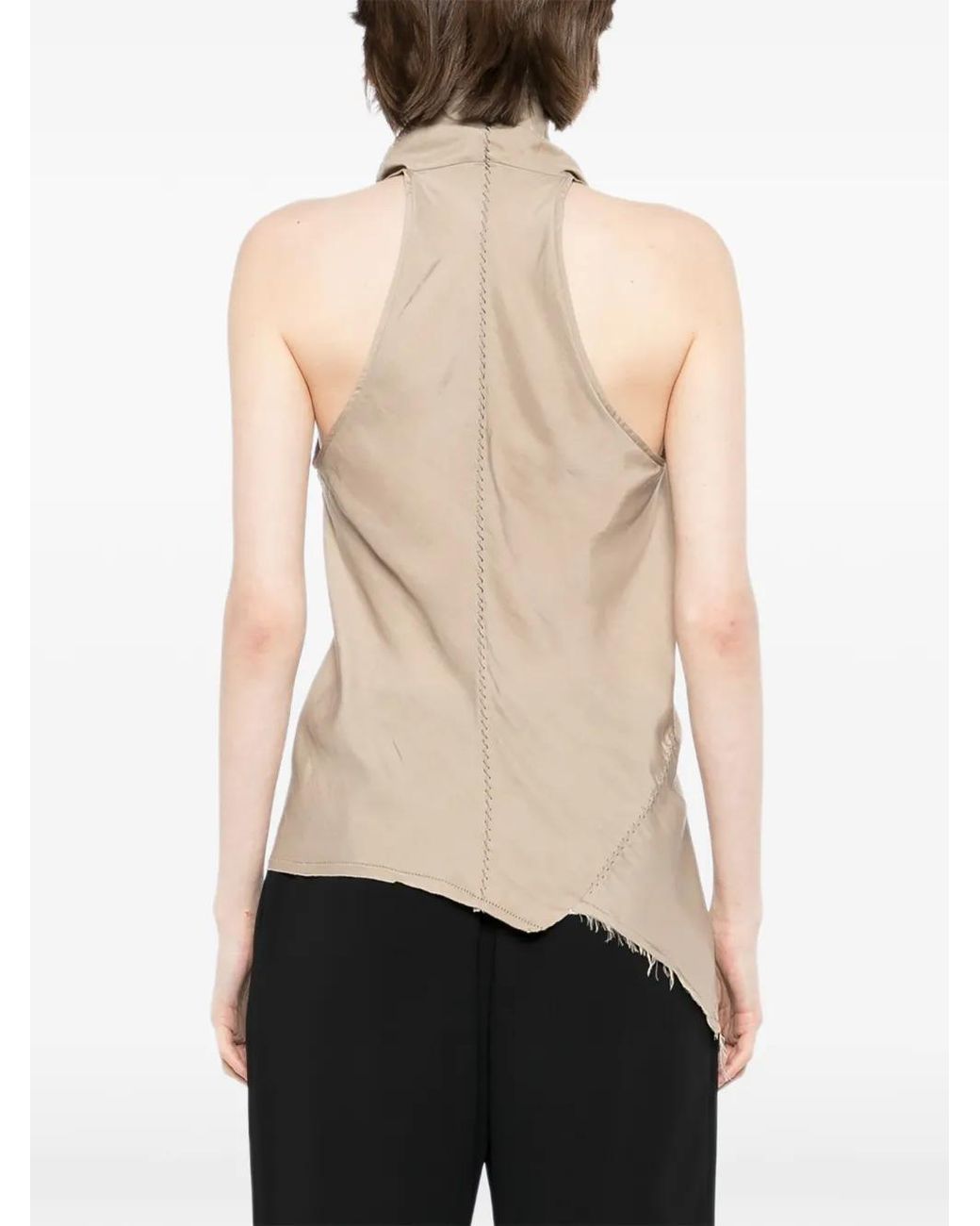 Yehuafan Natural Draped-Neck Top