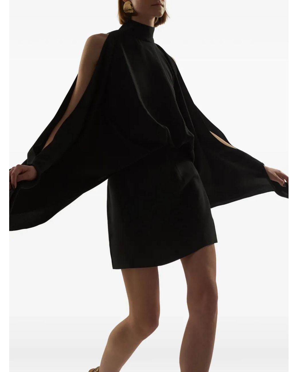 Taller Marmo Black Bacall High-Neck Open-Sleeve Dress