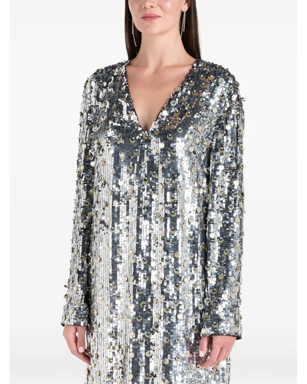 ilta White Blaise Sequin V-Neck Maxi Dress